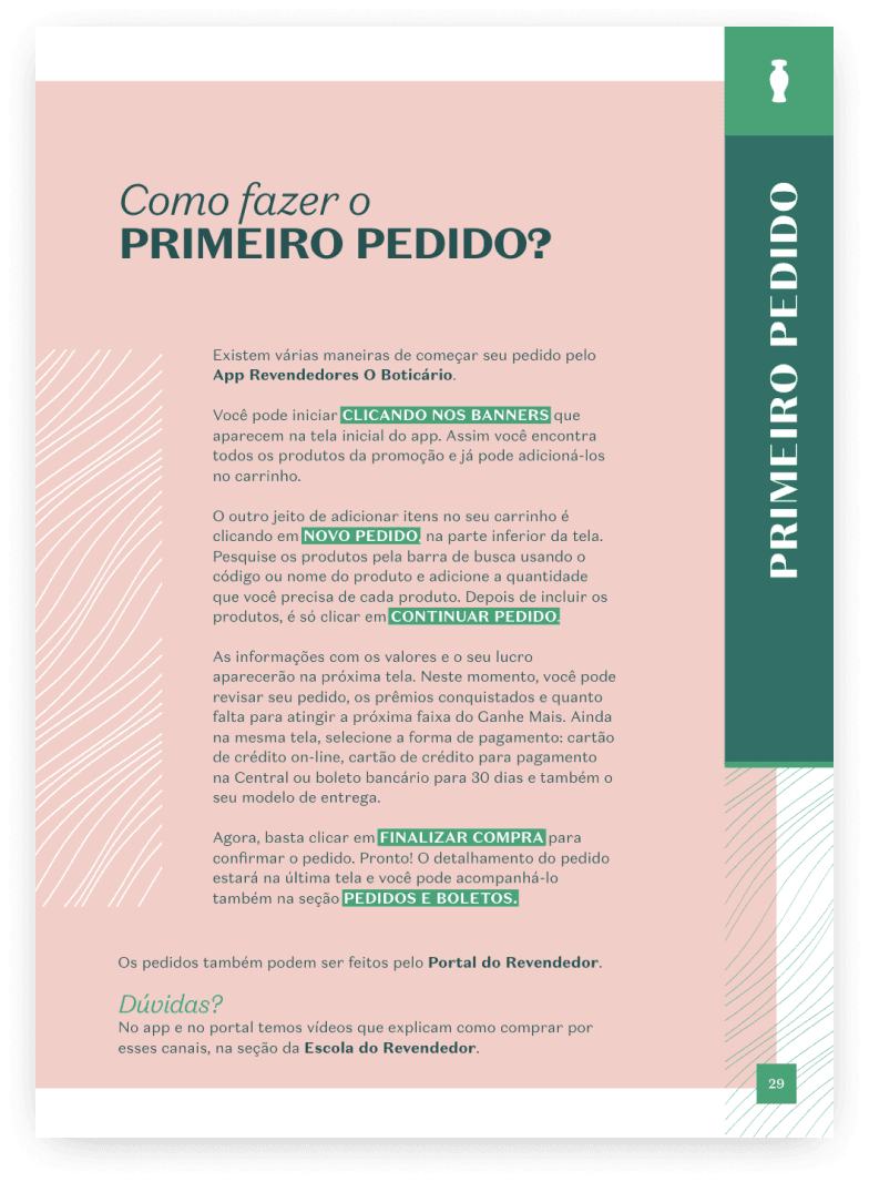 Imagem com descritivo sobre como realizar o cálculo de lucro e realizar o primeiro pedido