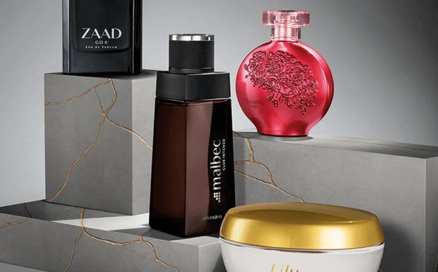 Produtos de O Boticário, com o perfume Malbec em destaque.